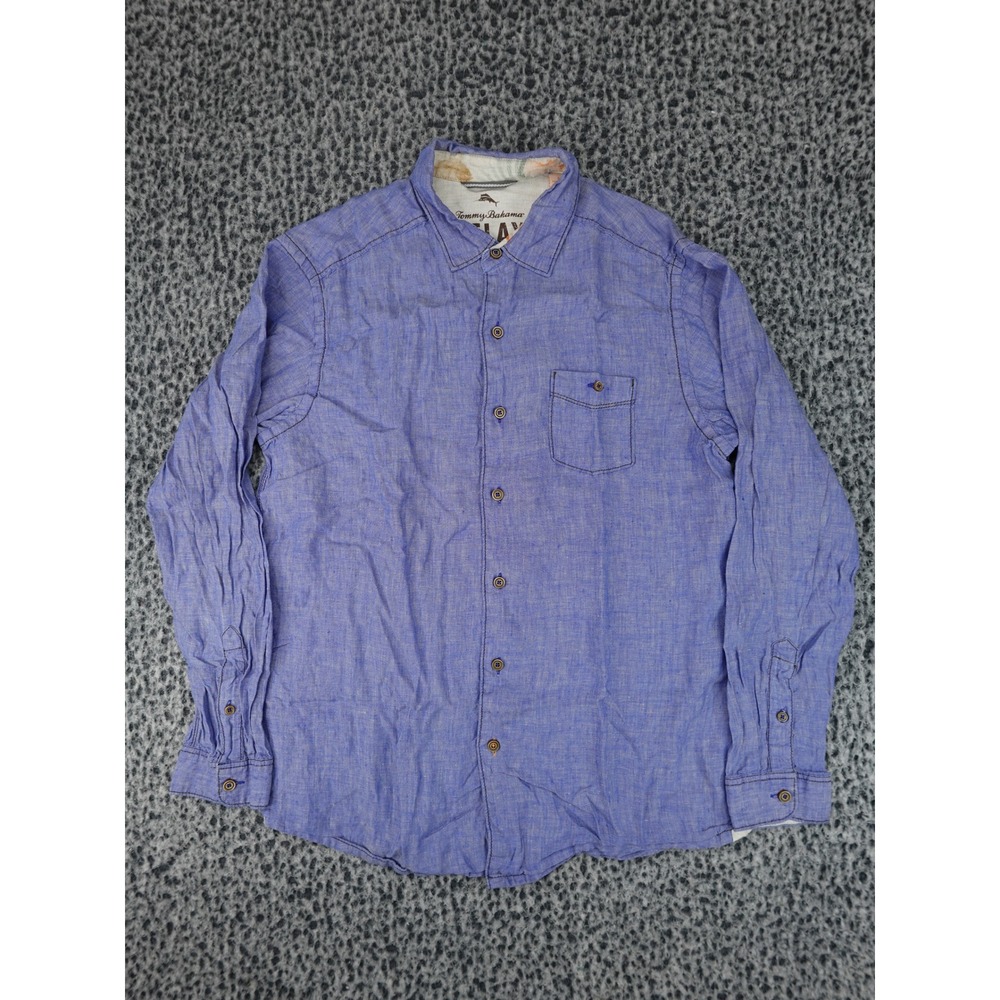 Tommy Bahama Button Down Shirt Mens Small Blue 100% Linen Island Modern Fit